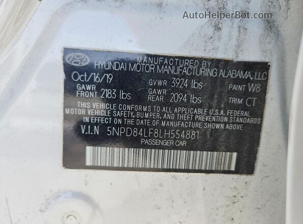 5NPD84LF8LH554881 2020 HYUNDAI ELANTRA Белый Вид подкапотного пространства