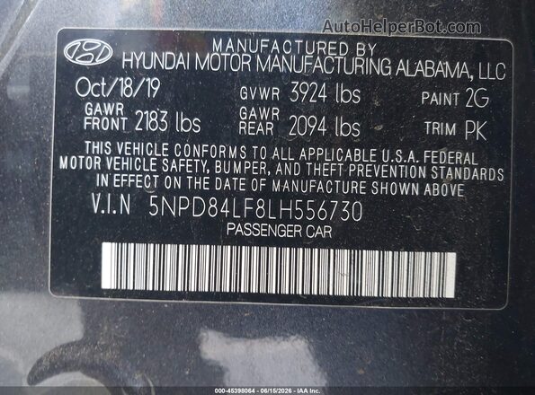5NPD84LF8LH556730 2020 HYUNDAI ELANTRA Gray Widok komory silnika