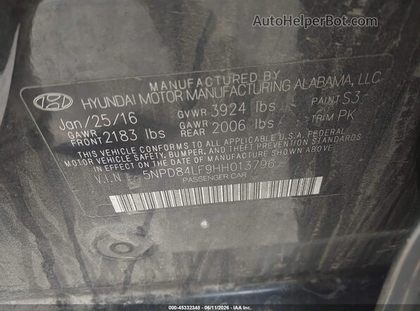 5NPD84LF9HH013796 2017 HYUNDAI ELANTRA Черный Вид подкапотного пространства