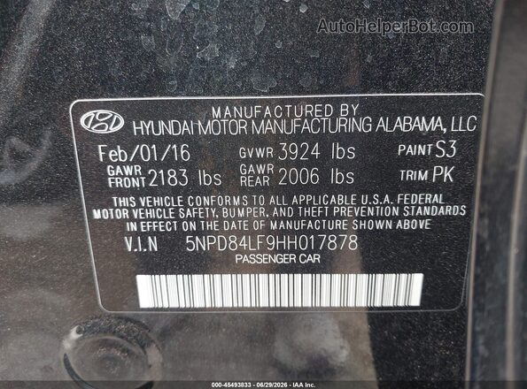 5NPD84LF9HH017878 2017 HYUNDAI ELANTRA Black Вид підкапотного простору