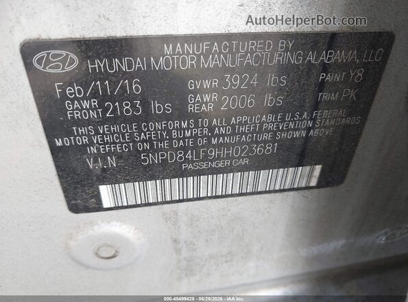 5NPD84LF9HH023681 2017 HYUNDAI ELANTRA Silver Շարժիչի բաժամունքի տեսք