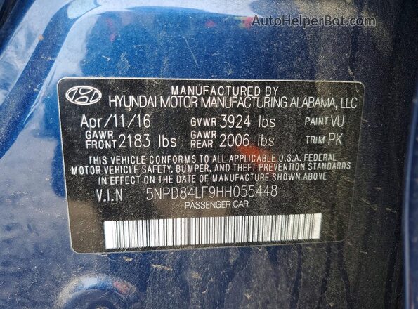5NPD84LF9HH055448 2017 HYUNDAI ELANTRA Blue Շարժիչի բաժամունքի տեսք