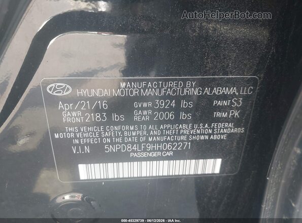 5NPD84LF9HH062271 2017 HYUNDAI ELANTRA Black ძრავის განყოფილების ხედი