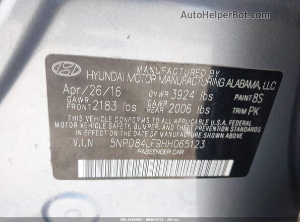 5NPD84LF9HH065123 2017 HYUNDAI ELANTRA Silver Շարժիչի բաժամունքի տեսք