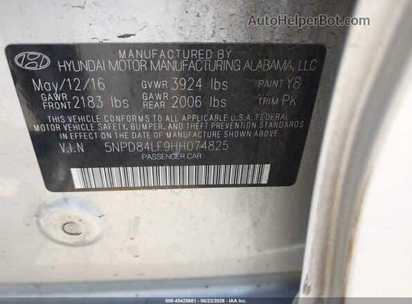 5NPD84LF9HH074825 2017 HYUNDAI ELANTRA Silver Вид підкапотного простору