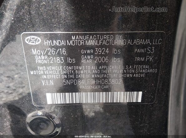5NPD84LF9HH083802 2017 HYUNDAI ELANTRA Black ძრავის განყოფილების ხედი