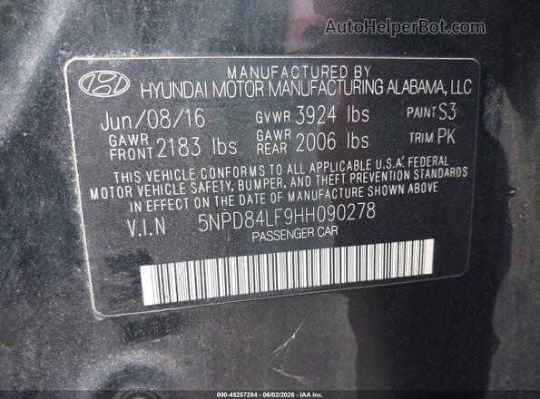 5NPD84LF9HH090278 2017 HYUNDAI ELANTRA Black Engine compartment view