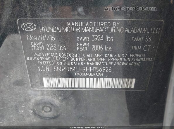 5NPD84LF9HH156926 2017 HYUNDAI ELANTRA Black Շարժիչի բաժամունքի տեսք