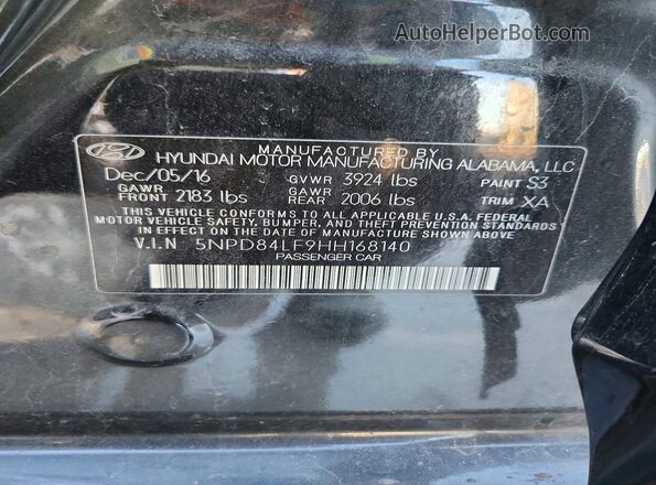 5NPD84LF9HH168140 2017 HYUNDAI ELANTRA Black Вид підкапотного простору