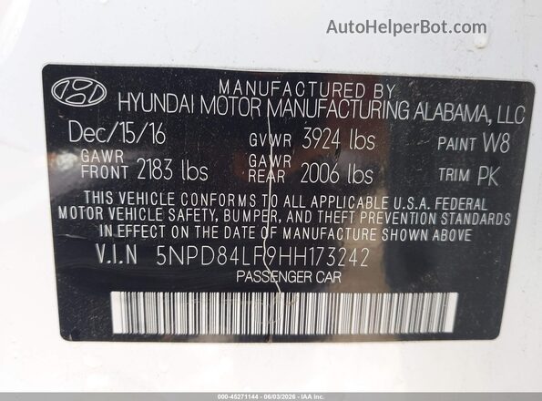 5NPD84LF9HH173242 2017 HYUNDAI ELANTRA White Engine compartment view