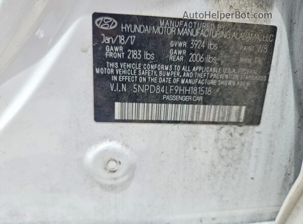 5NPD84LF9HH181518 2017 HYUNDAI ELANTRA White Widok komory silnika