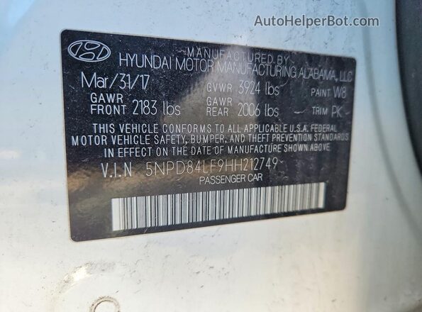 5NPD84LF9HH212749 2017 HYUNDAI ELANTRA White Vista del compartimento del motor