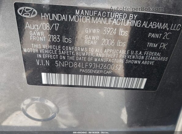 5NPD84LF9JH260032 2018 HYUNDAI ELANTRA Gray ძრავის განყოფილების ხედი