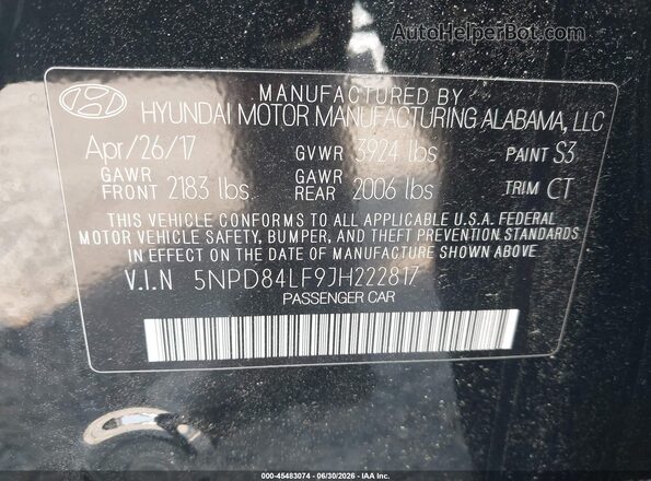 5NPD84LF9JH222817 2018 HYUNDAI ELANTRA Black Vista del compartimento del motor