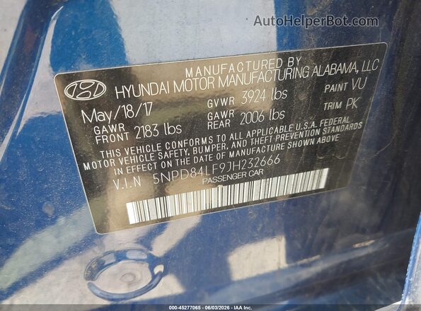 5NPD84LF9JH232666 2018 HYUNDAI ELANTRA Blue Вид підкапотного простору