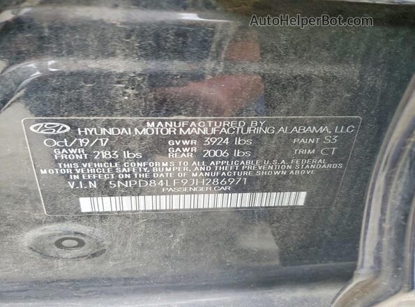 5NPD84LF9JH286971 2018 HYUNDAI ELANTRA Черный 