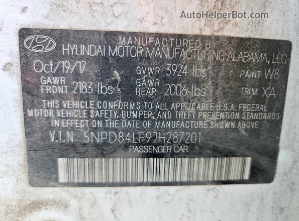 5NPD84LF9JH287201 2018 HYUNDAI ELANTRA White Вид підкапотного простору