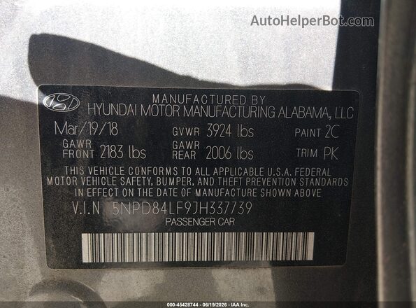 5NPD84LF9JH337739 2018 HYUNDAI ELANTRA Gray Շարժիչի բաժամունքի տեսք