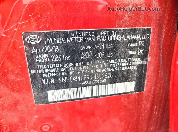 5NPD84LF9JH352628 2018 HYUNDAI ELANTRA Red Engine compartment view