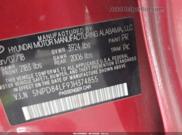 5NPD84LF9JH374855 2018 HYUNDAI ELANTRA Red Engine compartment view