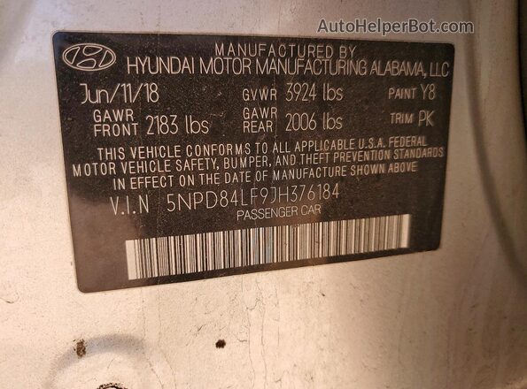 5NPD84LF9JH376184 2018 HYUNDAI ELANTRA Silver 
