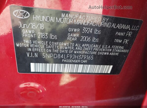 5NPD84LF9JH379165 2018 HYUNDAI ELANTRA Red Engine compartment view