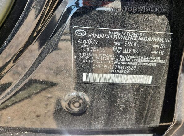 5NPD84LF9JH393969 2018 HYUNDAI ELANTRA Gray Вид наклейки з VIN-кодом