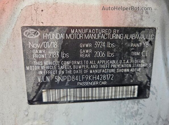 5NPD84LF9KH428172 2019 HYUNDAI ELANTRA Silver Vista del compartimento del motor