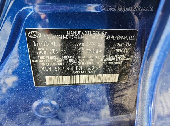 5NPD84LF9LH580163 2020 HYUNDAI ELANTRA Blue 