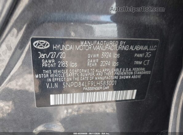 5NPD84LF9LH583001 2020 HYUNDAI ELANTRA Gray Вид підкапотного простору
