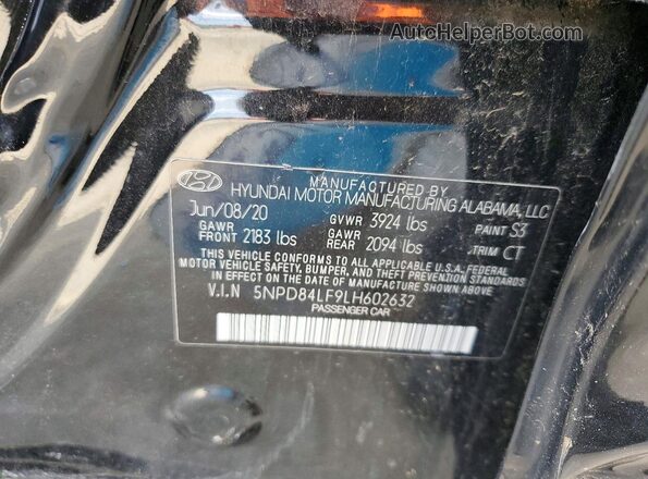 5NPD84LF9LH602632 2020 HYUNDAI ELANTRA Черный Вид наклейки с VIN-кодом