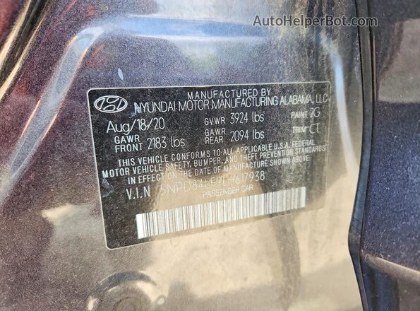 5NPD84LF9LH617938 2020 HYUNDAI ELANTRA Gray Engine compartment view