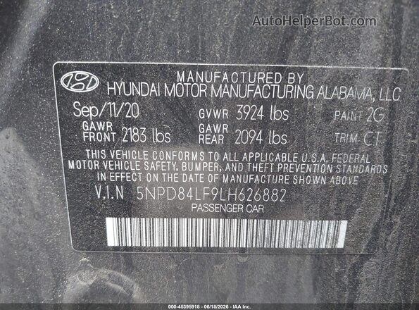 5NPD84LF9LH626882 2020 HYUNDAI ELANTRA Gray Vista del compartimento del motor