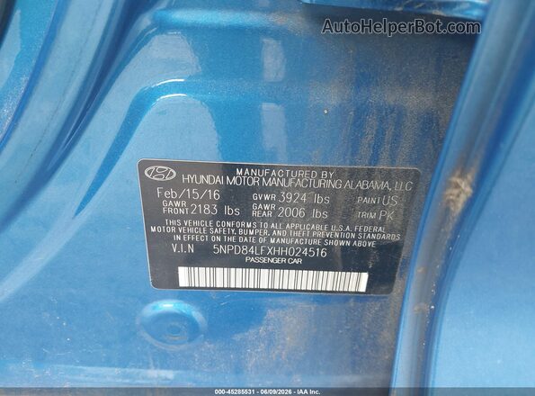 5NPD84LFXHH024516 2017 HYUNDAI ELANTRA Blue Շարժիչի բաժամունքի տեսք