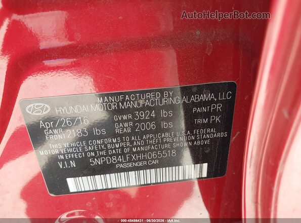 5NPD84LFXHH065518 2017 HYUNDAI ELANTRA Red Вид підкапотного простору