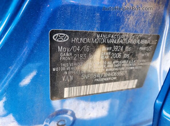 5NPD84LFXHH069567 2017 HYUNDAI ELANTRA Blue 