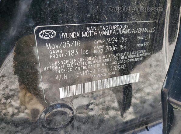 5NPD84LFXHH070640 2017 HYUNDAI ELANTRA Black 