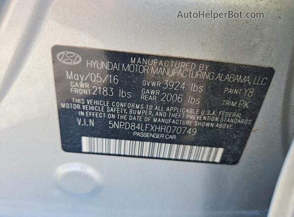 5NPD84LFXHH070749 2017 HYUNDAI ELANTRA Silver 