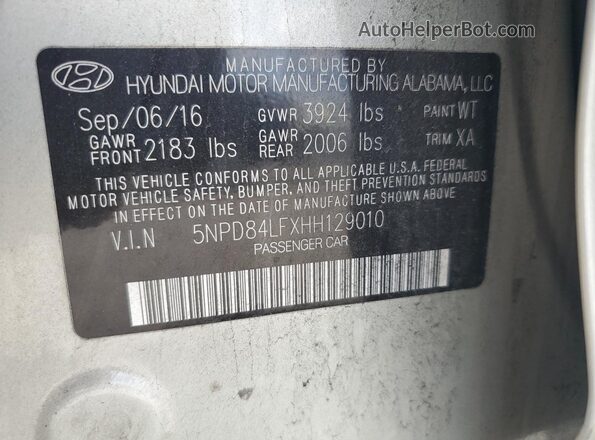 5NPD84LFXHH129010 2017 HYUNDAI ELANTRA Beige 