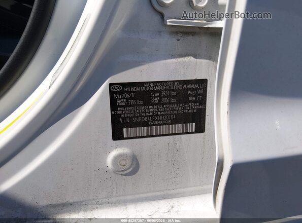 5NPD84LFXHH201114 2017 HYUNDAI ELANTRA White Vista del compartimento del motor