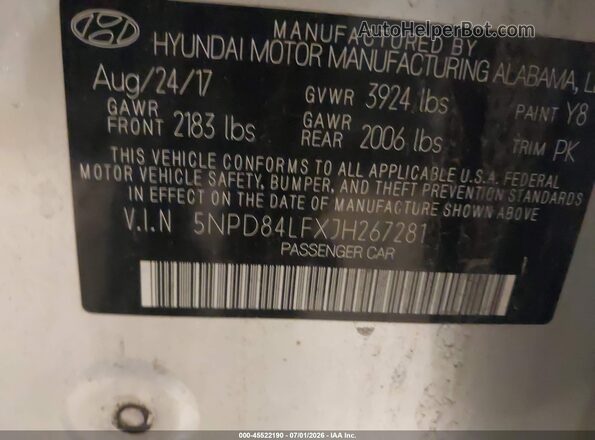 5NPD84LFXJH267281 2018 HYUNDAI ELANTRA Silver Engine compartment view