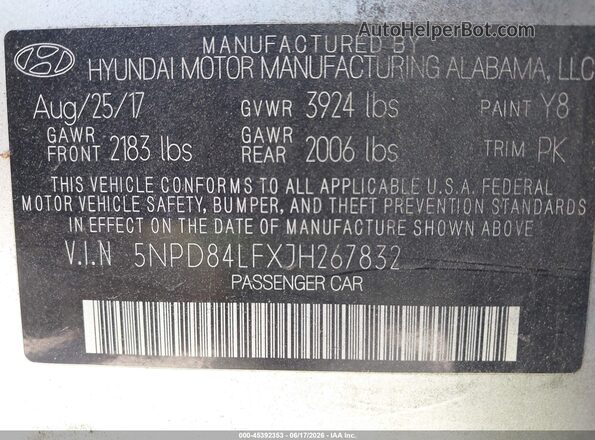 5NPD84LFXJH267832 2018 HYUNDAI ELANTRA Silver Engine compartment view