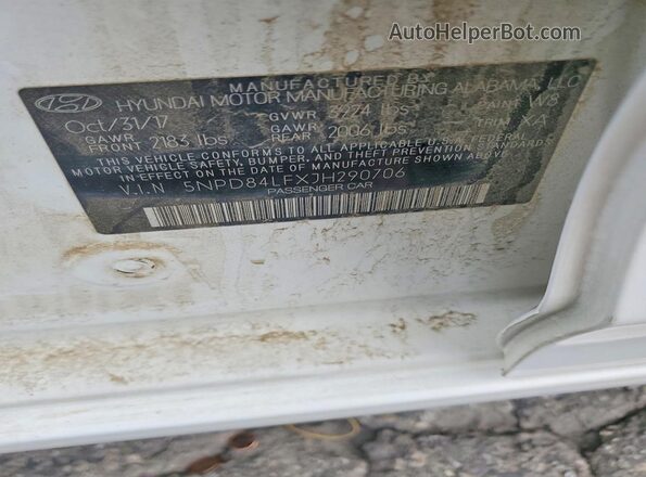 5NPD84LFXJH290706 2018 HYUNDAI ELANTRA White 