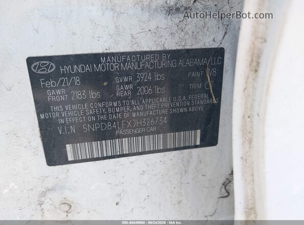 5NPD84LFXJH326734 2018 HYUNDAI ELANTRA White Вид підкапотного простору