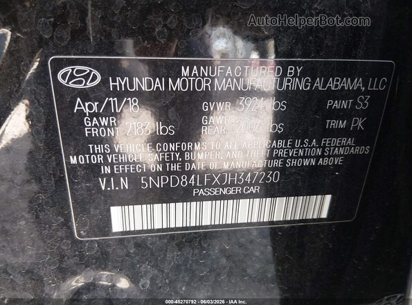 5NPD84LFXJH347230 2018 HYUNDAI ELANTRA Black Вид підкапотного простору