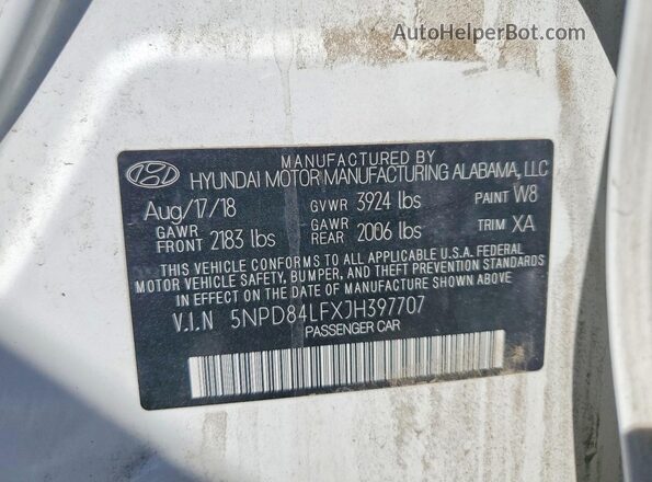 5NPD84LFXJH397707 2018 HYUNDAI ELANTRA White 