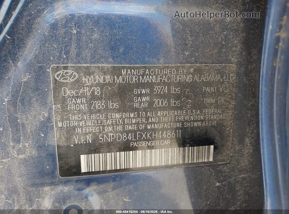 5NPD84LFXKH448611 2019 HYUNDAI ELANTRA Blue Widok komory silnika
