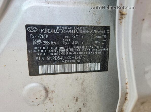 5NPD84LFXKH454716 2019 HYUNDAI ELANTRA Silver Вид підкапотного простору