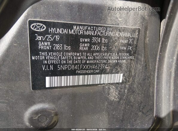 5NPD84LFXKH462394 2019 HYUNDAI ELANTRA Gray ძრავის განყოფილების ხედი