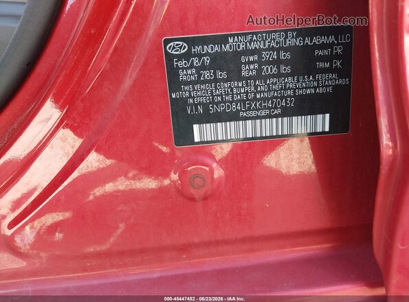 5NPD84LFXKH470432 2019 HYUNDAI ELANTRA Red Engine compartment view